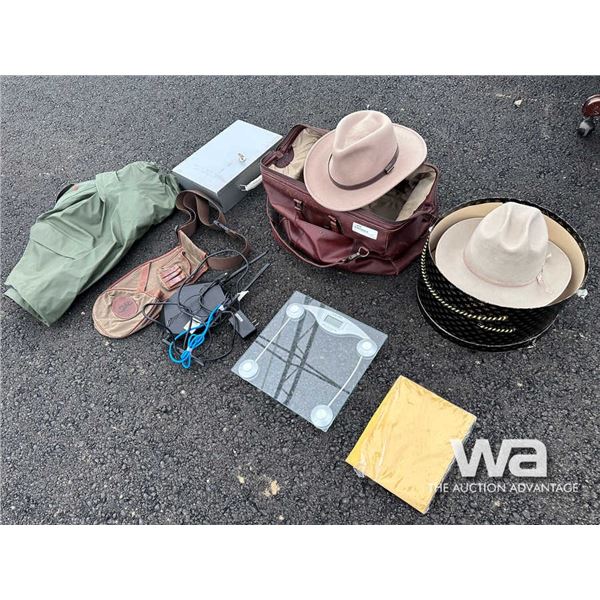 LEATHER BAG, WEIGH SCALE, INTERNET ROUTER