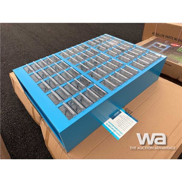 STEEL CABINET WITH 75 CLEAR PLASTIC DRAWERS