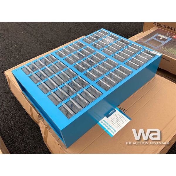 STEEL CABINET WITH 75 CLEAR PLASTIC DRAWERS