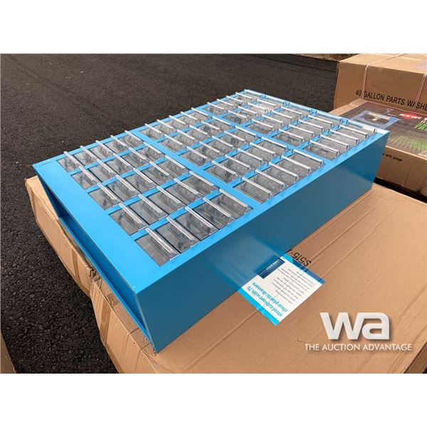 STEEL CABINET WITH 75 CLEAR PLASTIC DRAWERS