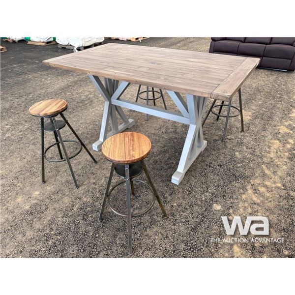 COUNTER HEIGHT TABLE AND (4) SWIVEL STOOLS