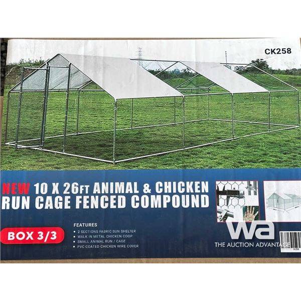 10 X 26 FT. ANIMAL & CHICKEN RUN CAGE