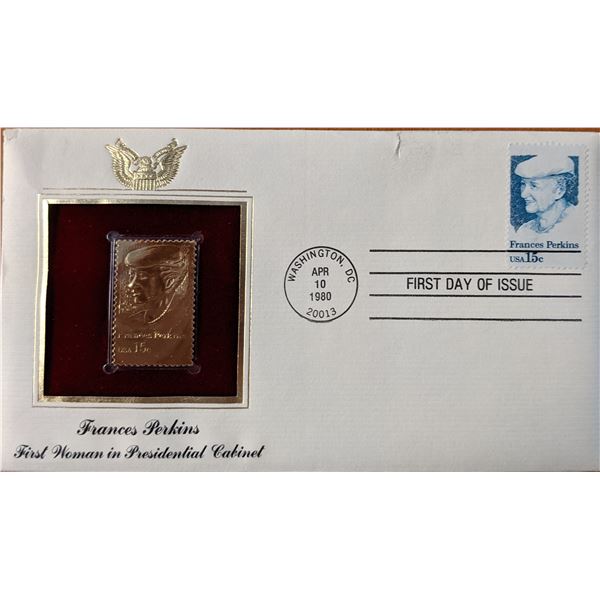 Frances Perkins First Woman In Presidential Cabinet Gold Stamp Replica First Day Cover