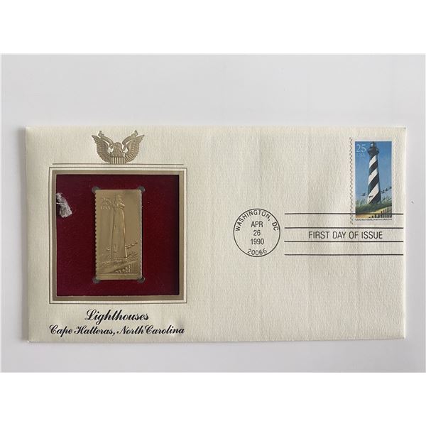 Lighthouses Cape Hatteras, North Carolina Gold Stamp Replica First Day Cover