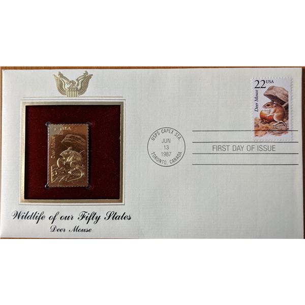 Wildlife of Our Fifty States Deer Mouse Gold Stamp Replica First Day Cover