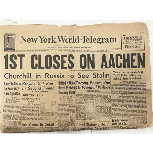 WWII 1944 New York World Telegram Original Vintage Newspaper