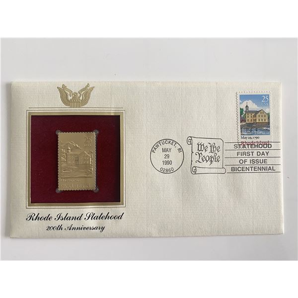 Rhode Island Statehood 200th Anniversary Gold Stamp Replica First Day Cover