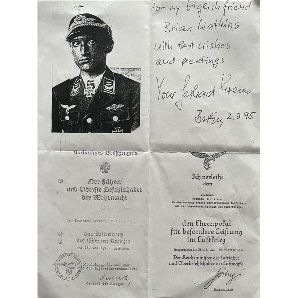 Lt Gerhard Krems facsimile signed page