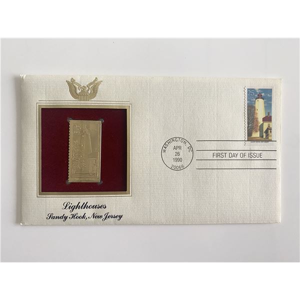 Lighthouses Sandy Hook, New Jersey Gold Stamp Replica First Day Cover