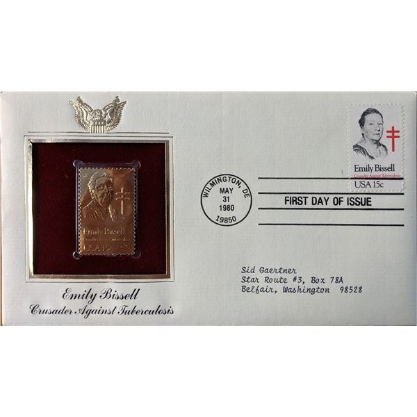 Emily Bissell Crusader Against Tuberculosis Gold Stamp Replica First Day Cover