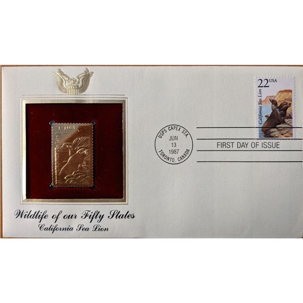 Wildlife of Our Fifty States California Sea Lion Gold Stamp Replica First Day Cover