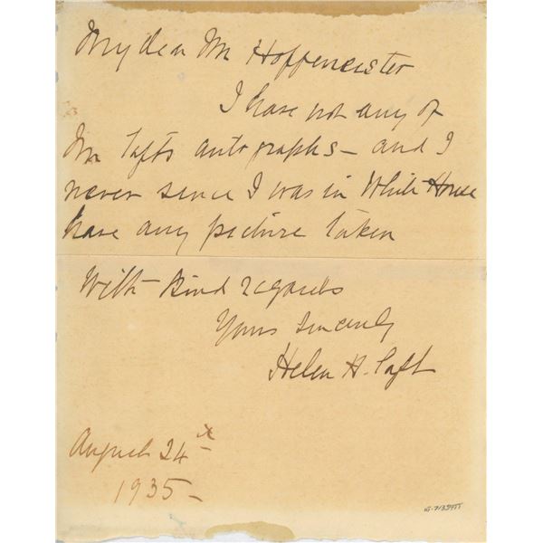 First Lady Helen Taft hand written signed letter written in 1935