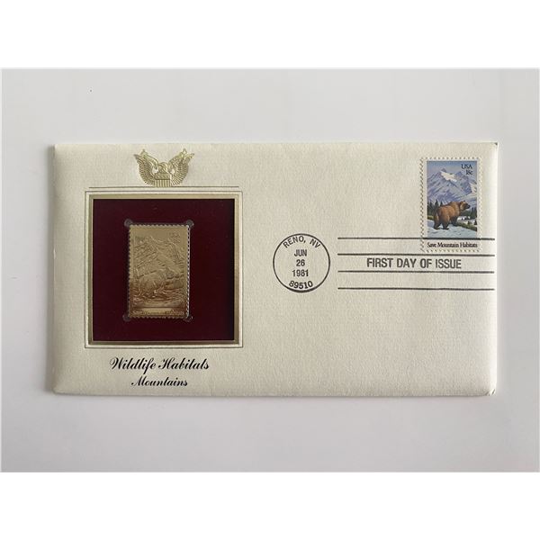 Wildlife Habitats Mountains Gold Stamp Replica First Day Cover