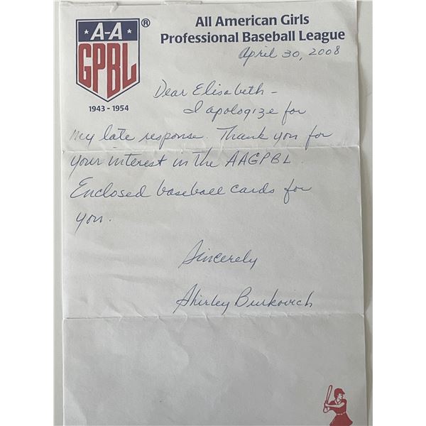 Girls baseball Shirley Burkovich signed note
