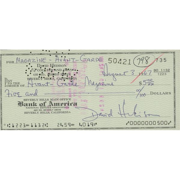 Five Fingers David Hedison signed check