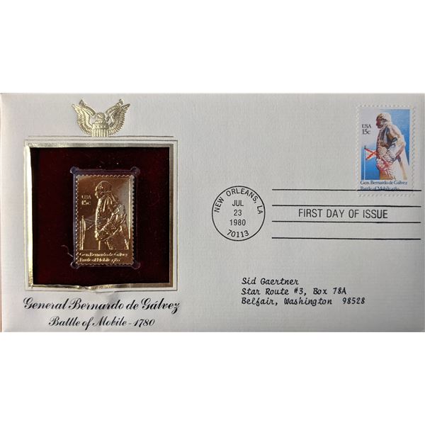 General Bernardo de Galvez Battle of Mobile, 1780 Gold Stamp Replica First Day Cover