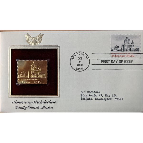 American Architecture Trinity Church, Boston Gold Stamp Replica First Day Cover