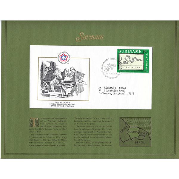 Surinam - American Bicentennial Commemorative FDC