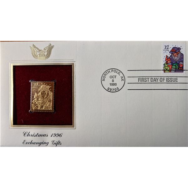 Christmas 1996 Exchanging Gifts Gold Stamp Replica First Day Cover