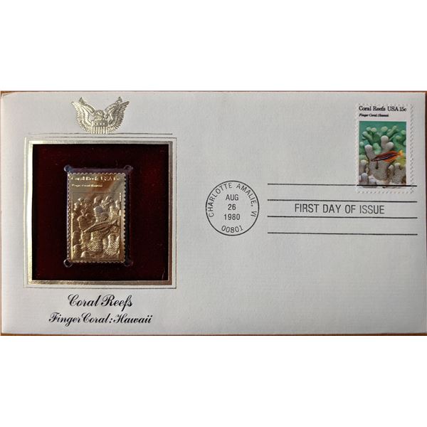 Coral Reefs Finger Coral, Hawaii Gold Stamp Replica First Day Cover