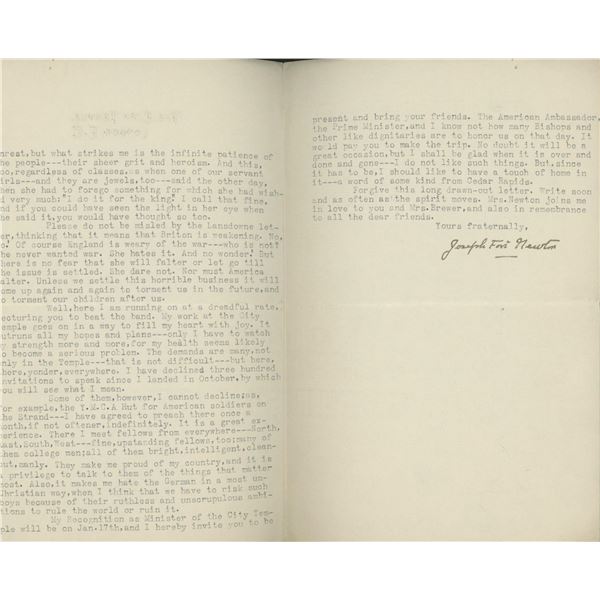 Joseph Fort Newton signed letter