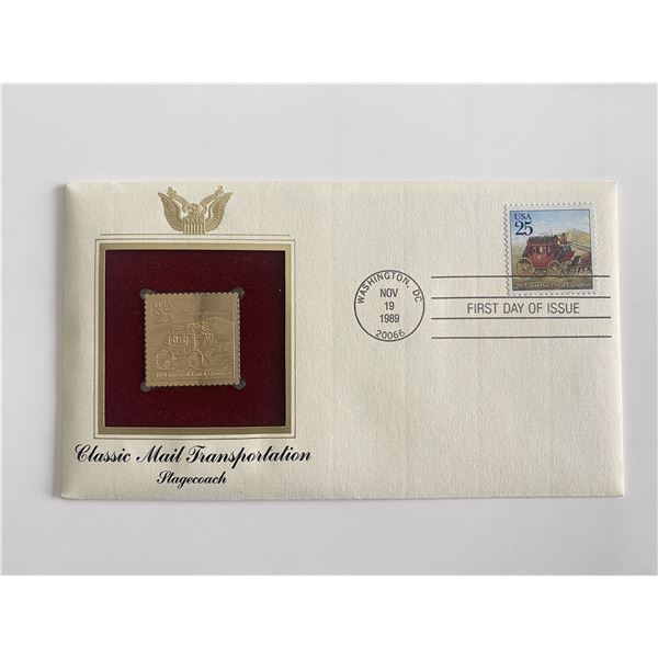 Classic Mail Transportation Stagecoach Gold Stamp Replica First Day Cover