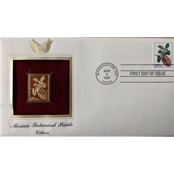Merian Botanical Prints Citron Gold Stamp Replica First Day Cover