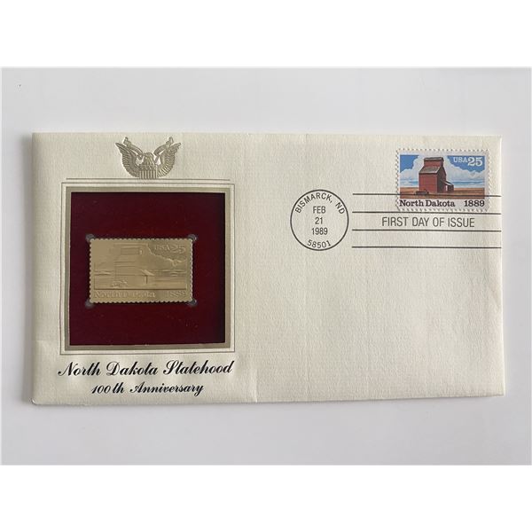 North Dakota Statehood 100th Anniversary Gold Stamp Replica First Day Cover