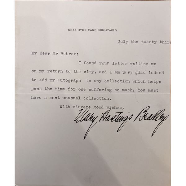Mary Hastings Bradley Signed Note