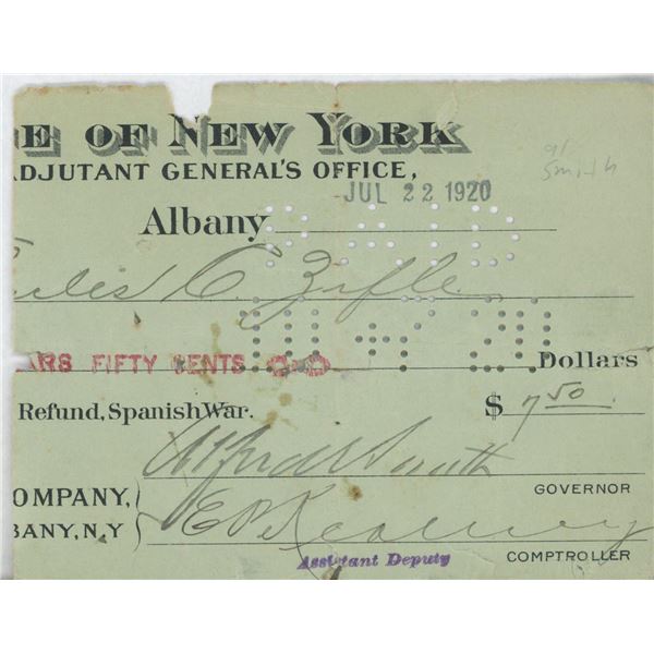 Alfred E. Smith signed check