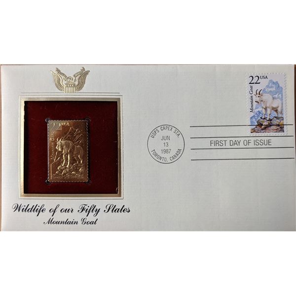 Wildlife of Our Fifty States Mountain Goat Gold Stamp Replica First Day Cover