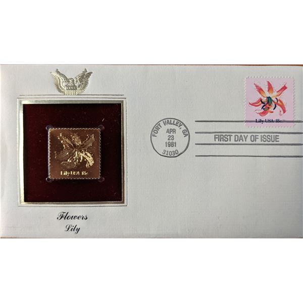 Flowers Lily Gold Stamp Replica First Day Cover