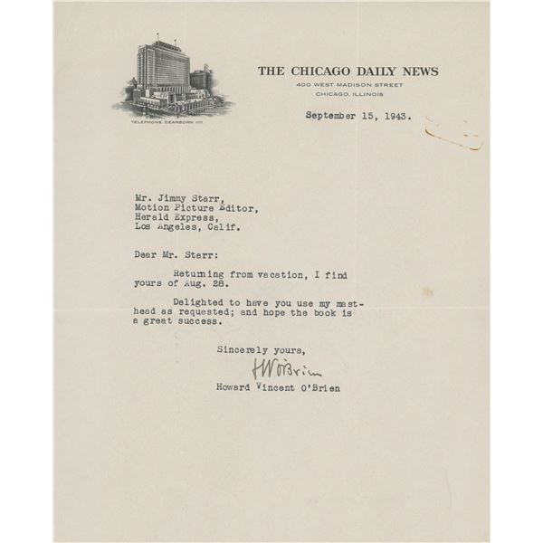 Howard O'Brien signed letter
