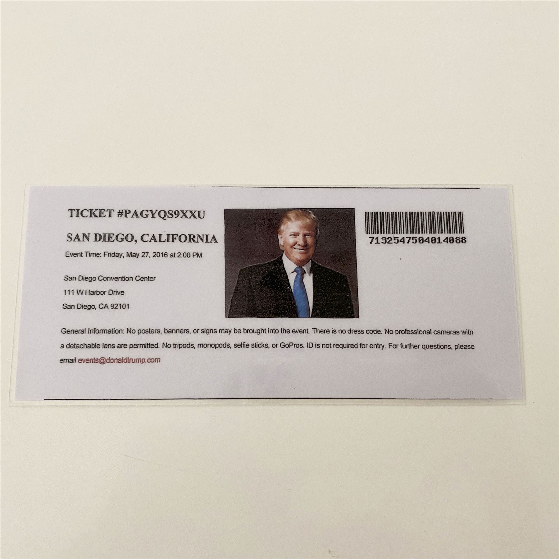 Trump Rally Tickets Donald Trump 2016 MAGA Rally Event Ticket- San Diego