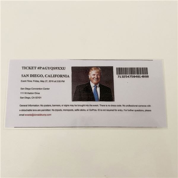 Donald Trump 2016 MAGA Rally Event Ticket- San Diego