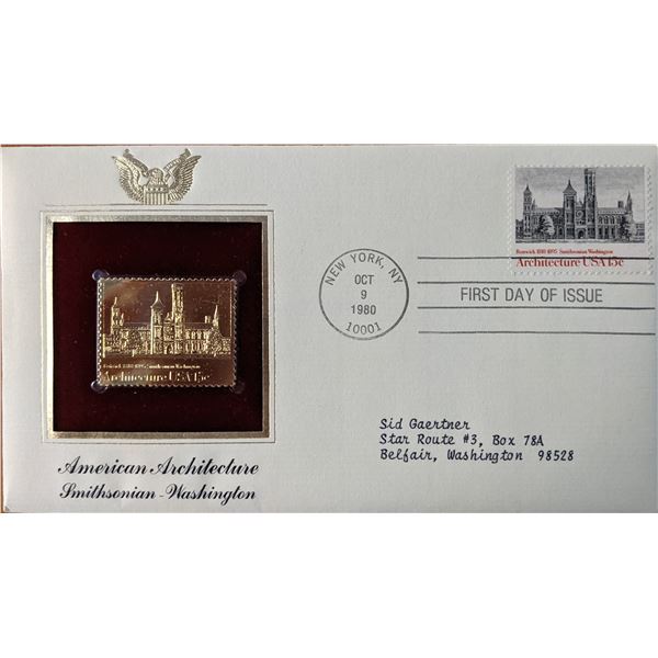 American Architecture Smithsonian Washington Gold Stamp Replica First Day Cover