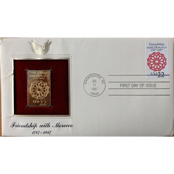Friendship With Morocco 1787-1987 Gold Stamp Replica First Day Cover