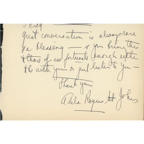 Adela Rogers St. Johns signed note