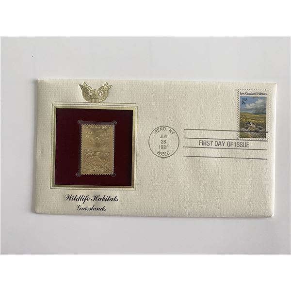Wildlife Habitats Grasslands Gold Stamp Replica First Day Cover