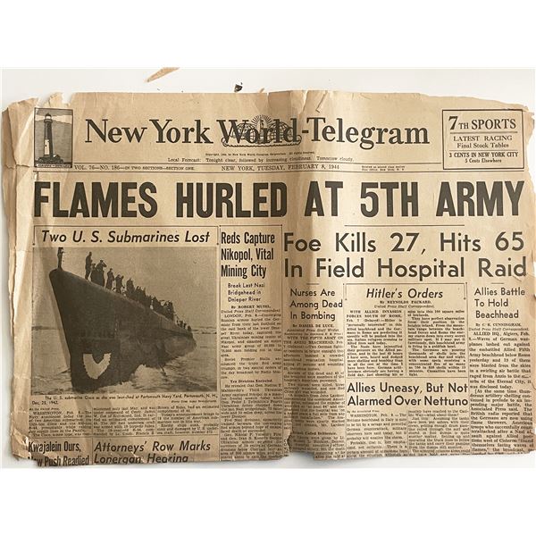 WWII 1944 New York World Telegram Original Vintage Newspaper