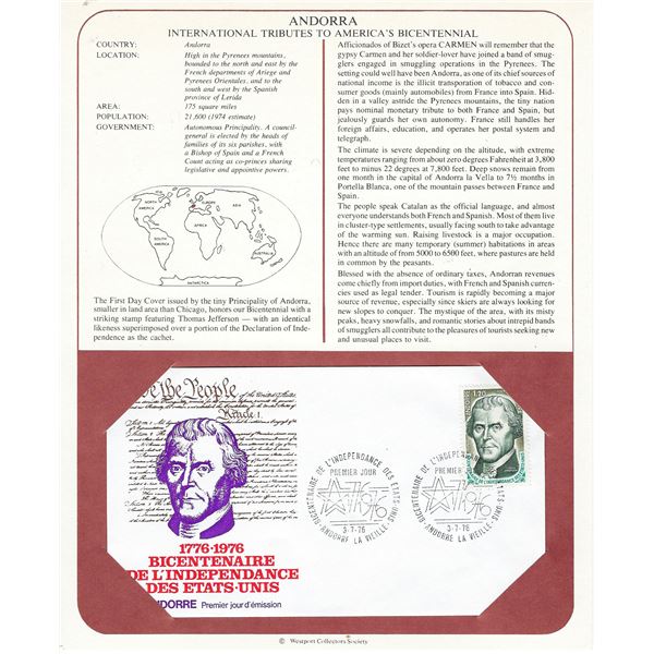 Andorra - International Tributes to America's Bicentennial FDC