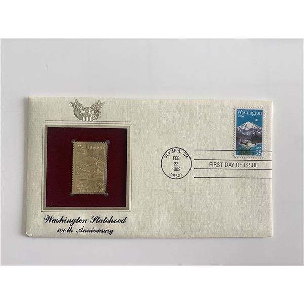 Washington Statehood 100th Anniversary Gold Stamp Replica First Day Cover