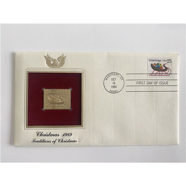Christmas 1989 Traditions of Christmas Gold Stamp Replica First Day Cover