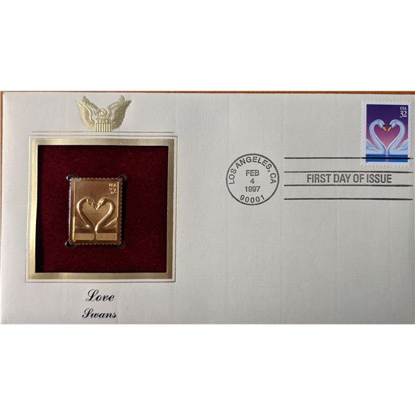 Love Swans Gold Stamp Replica First Day Cover