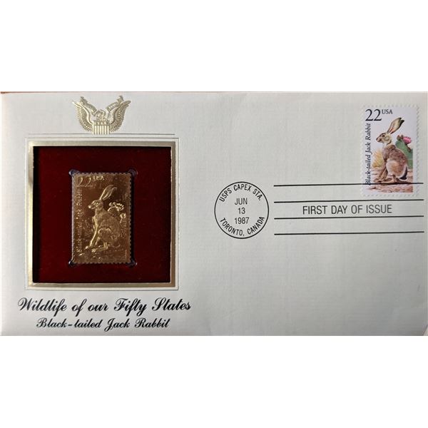 Wildlife of Our Fifty States Black Tailed Jack Rabbit Gold Stamp Replica First Day Cover