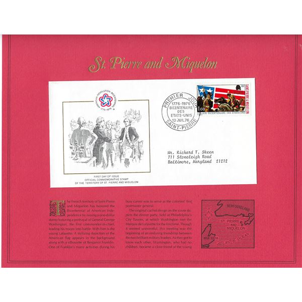 St. Pierre and Miquelon - American Bicentennial Commemorative FDC