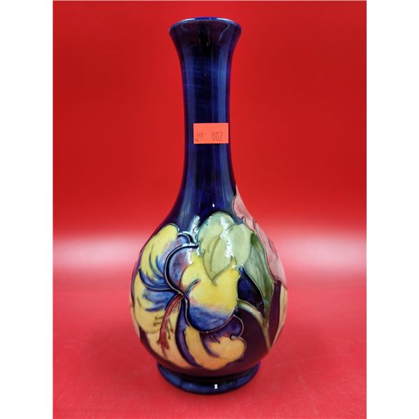8" Moorcroft Hibiscus on Blue Ground Medium Tall Tapering Vase