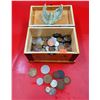 Image 1 : VTG Small Wooden Chest w/ Coins