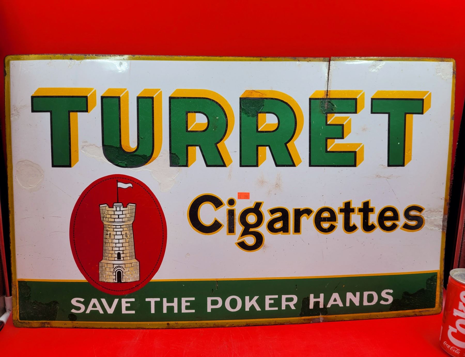 Rare Heavy Antique Porcelain Turret Cigarettes Advertising Sign