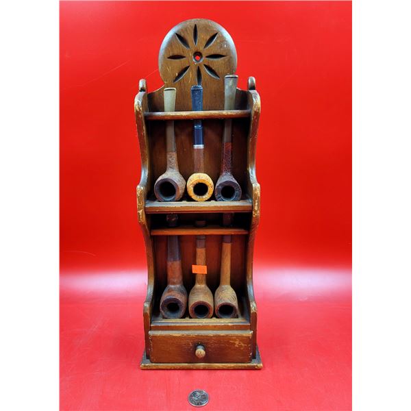 VTG Wooden Pipe Holder w/ Pipes